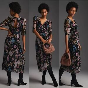Maeve Puff-Sleeve Midi Dress Floral